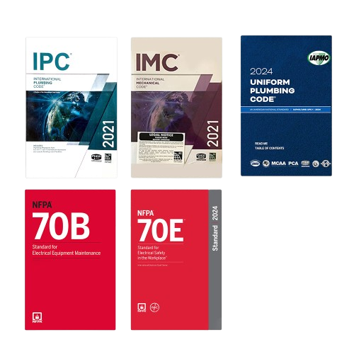 2021–2024 MEP & Electrical Safety Code Bundle: IPC, IMC, UPC, NFPA 70B & 70E