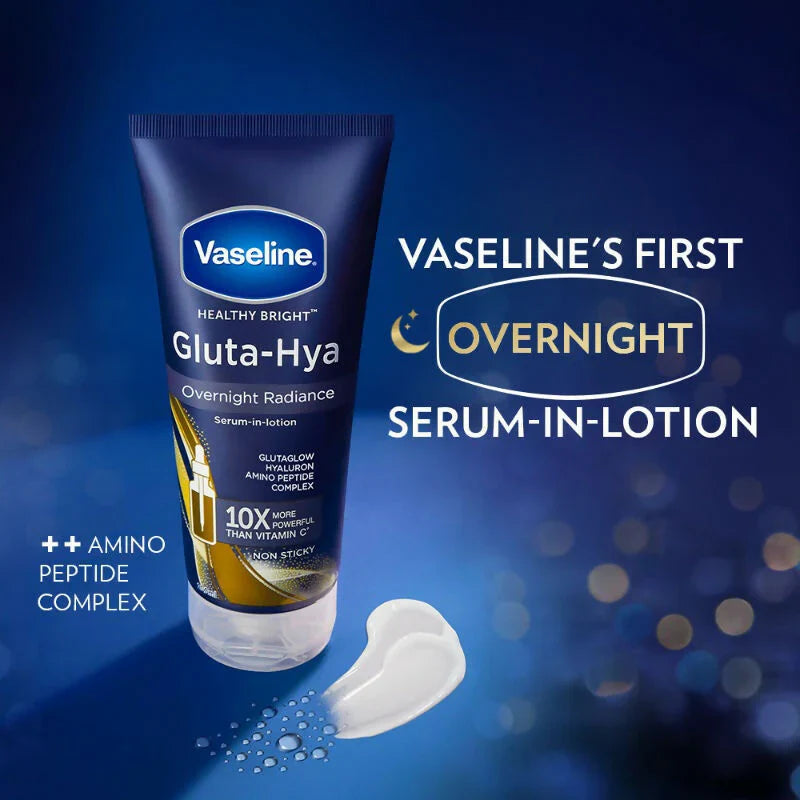 Vaseline Gluta Hya/ Serum Dewy Radiance/Overnight Radiance-Combo -200ml image 3