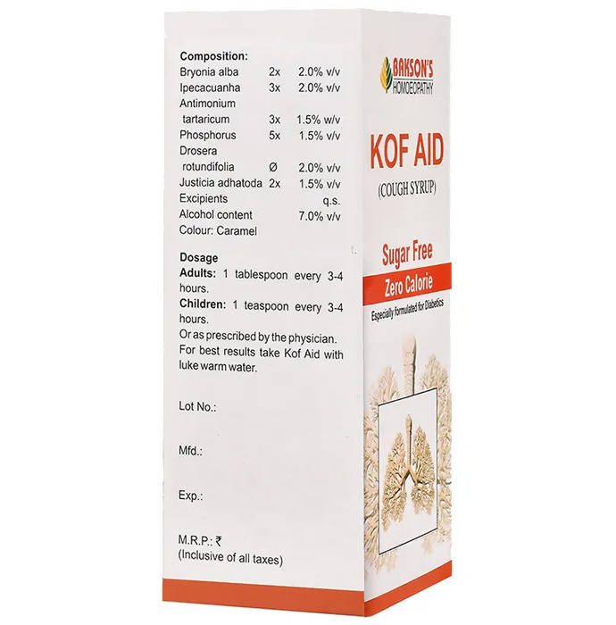 Bakson's Homeopathy Kof Aid Syrup Sugar Free image 3