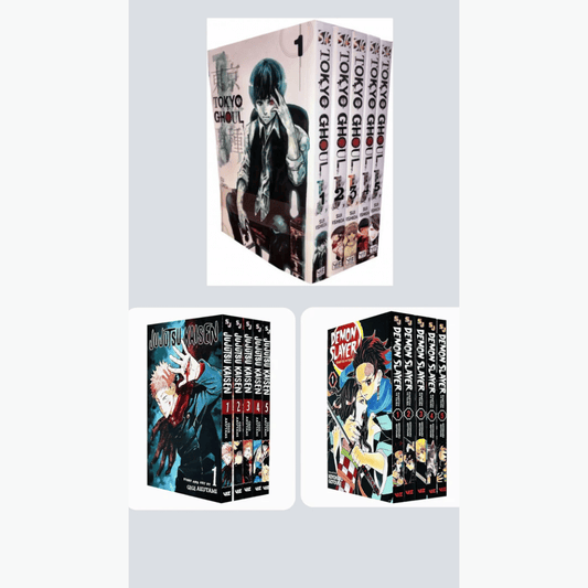 Book cover of Newbie Essentials Manga Pack – Demon Slayer, Tokyo Ghoul & JJK