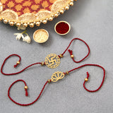 Brass Swastik & Lotus Design Rakhi Cum Keychain Cum Bookmark | Set of 2 image 1