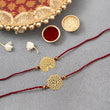 Brass Peacock and Om Design Rakhi Cum Keychain Cum Bookmark | Set of 2 image 1
