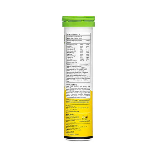 OZiva Metabolic ACV Moringa Effervescent Lemon Masala Flavor - 15 Tablets - Pack of 2 image 3