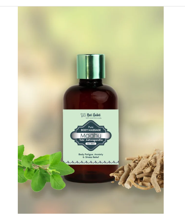 Nat Habit Herbal Body Massage Oil – Tulsi & Ashwagandha Blend image 1