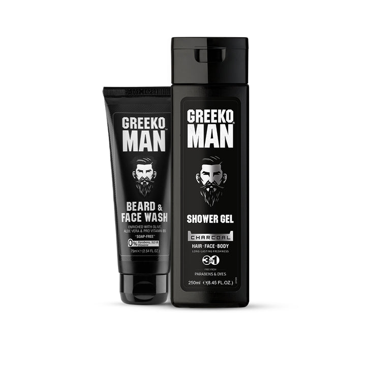 Greeko Man Charcoal Shower Gel & Face Wash Kit  - 325 ml image 1