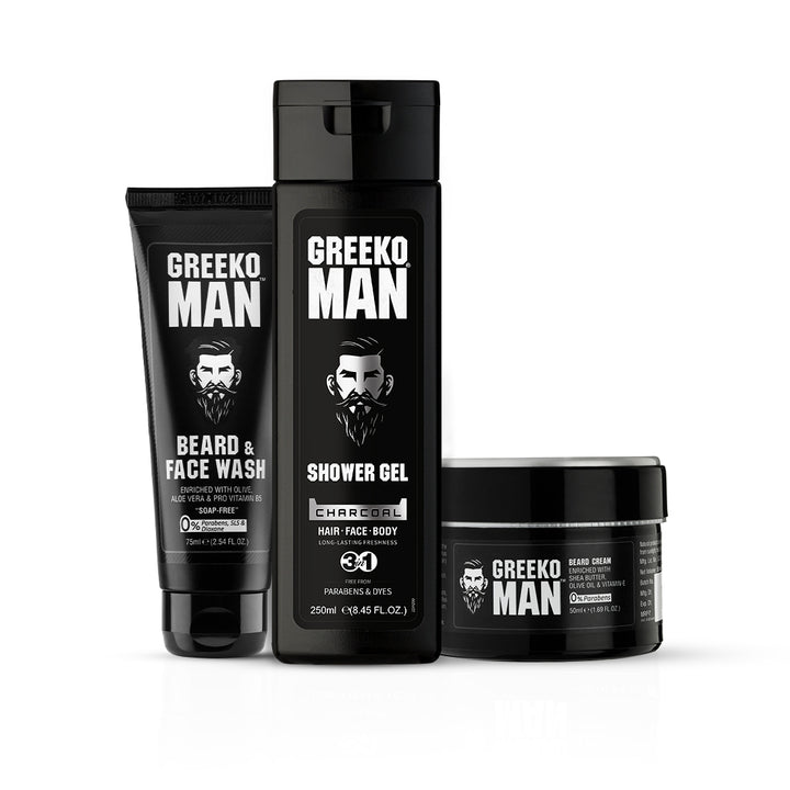 Greeko Man Charcoal Shower Gel Beard Cream & Face Wash - 375 ml image 1