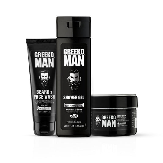Greeko Man Charcoal Shower Gel Beard Cream & Face Wash - 375 ml image 1