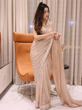 Peach Georgette Embroidery Sequence Saree image 1