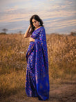 Women Lichi Silk Saree With Unstitched Blouse Wedding Wear Banarasi Sari VV image 1