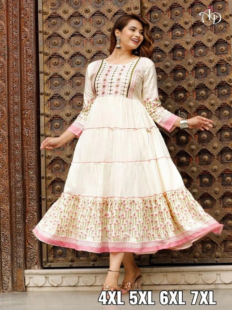 Women's Traditional Cotton Kurti Ethnic Long Gown Kurta Western Dress AD image 1