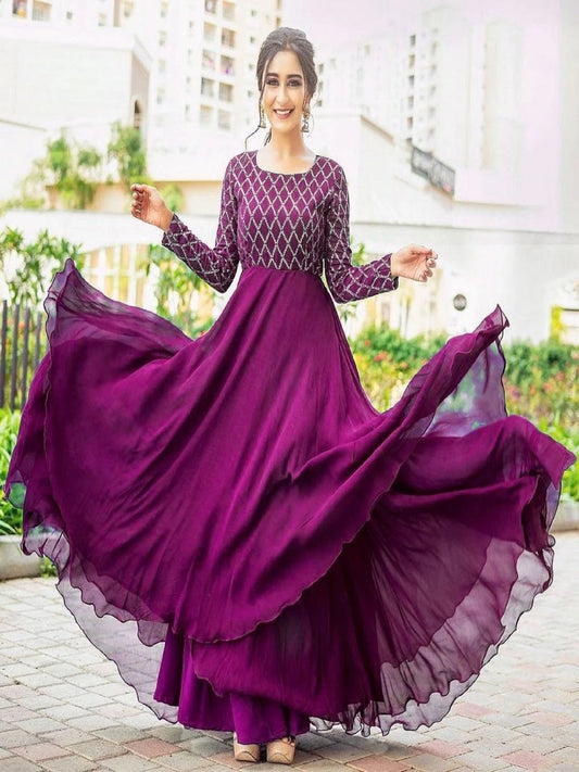 Women Embroidery Work Georgette Gown Designer Party Wear Kurti KY image 1