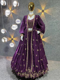 Eggplant Chinon Sequence Embroidered Lehenga Choli With Koti Set image 2