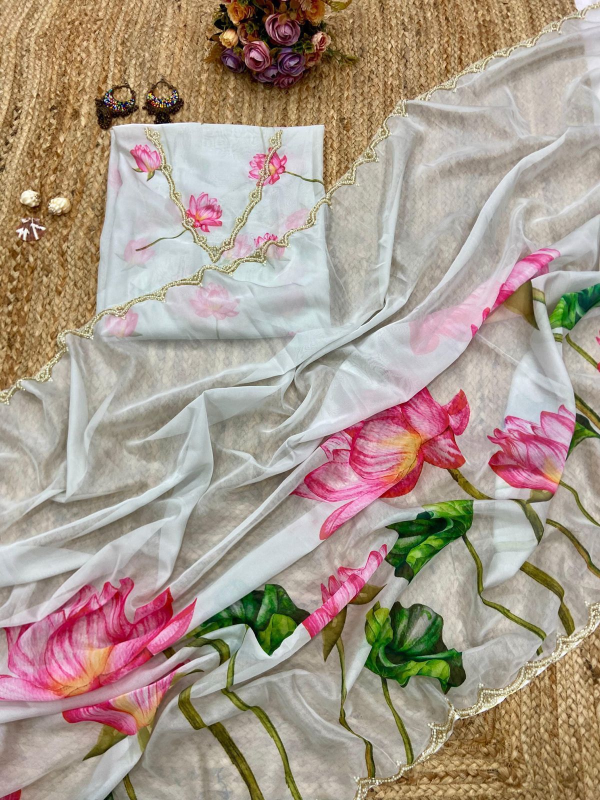 Soft Tebi Silk Saree, Beautiful Val Moti Border In Saree With Blouse image 10