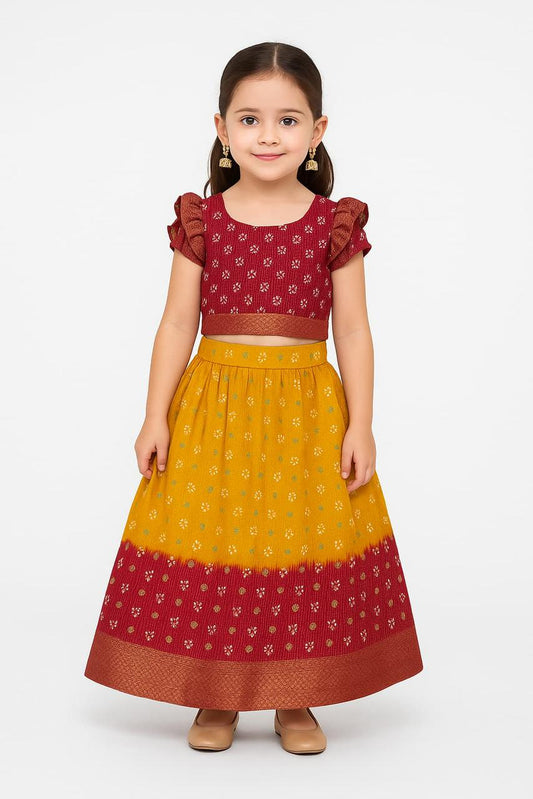 Girls & Kids Heavy Pure Dola Silk With Jacquard Border Lehenga & Blouse image 1