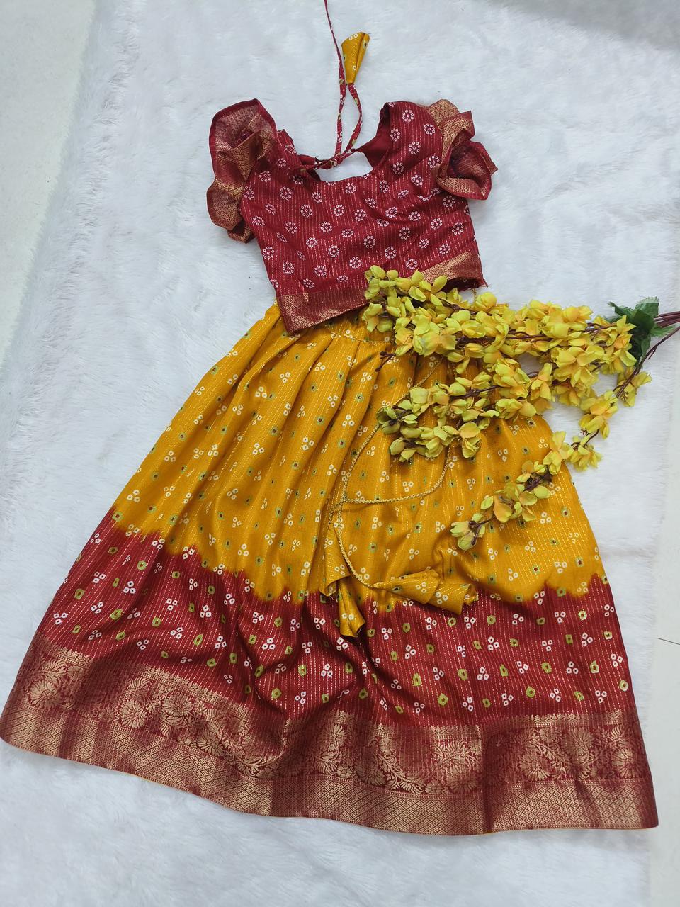 Girls & Kids Heavy Pure Dola Silk With Jacquard Border Lehenga & Blouse image 2