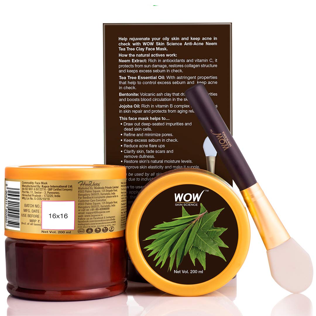 Wow Skin Science Anti-Acne Neem & Tea Tree Clay Face Mask - 200 ml image 2