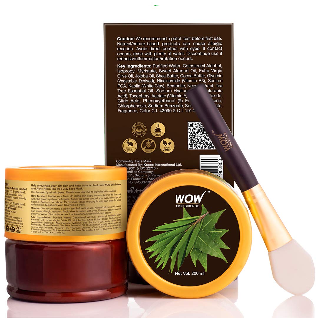 Wow Skin Science Anti-Acne Neem & Tea Tree Clay Face Mask - 200 ml image 3