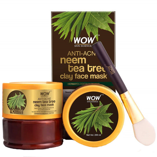Wow Skin Science Anti-Acne Neem & Tea Tree Clay Face Mask - 200 ml image 1