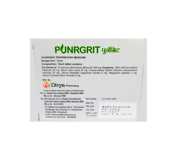 Patanjali Divya Punrgrit Tablets - 60 tabs image 2