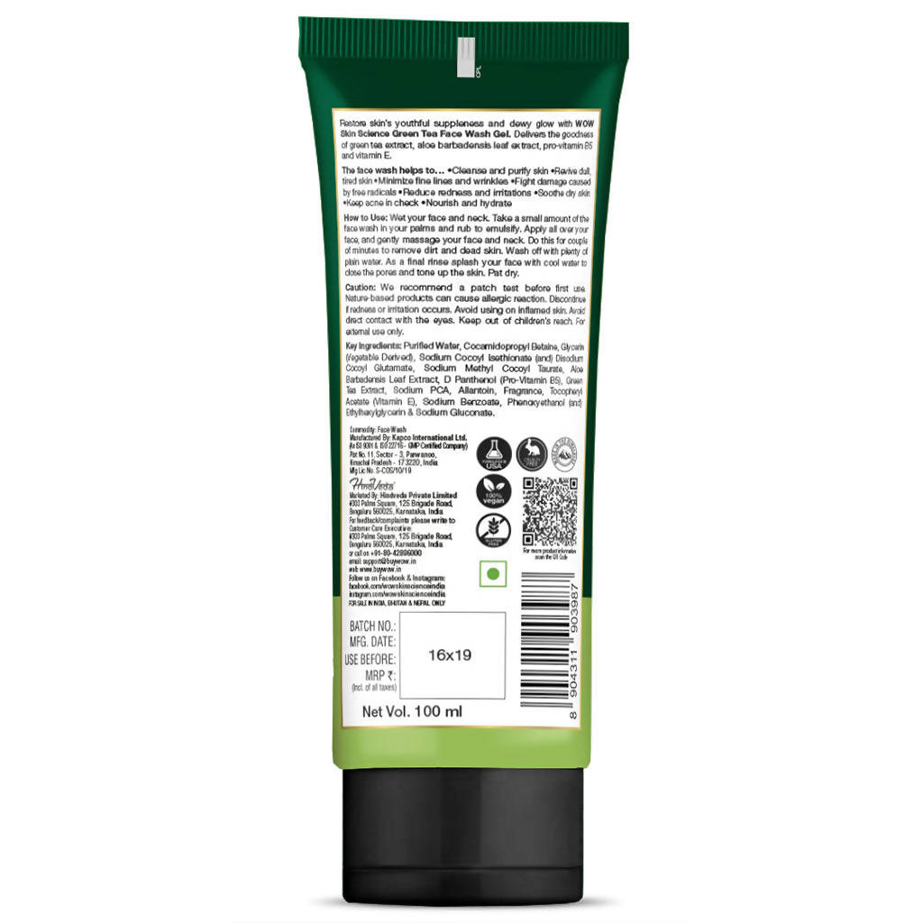 Wow Skin Science Green Tea Face Wash Gel - 100 ml image 2