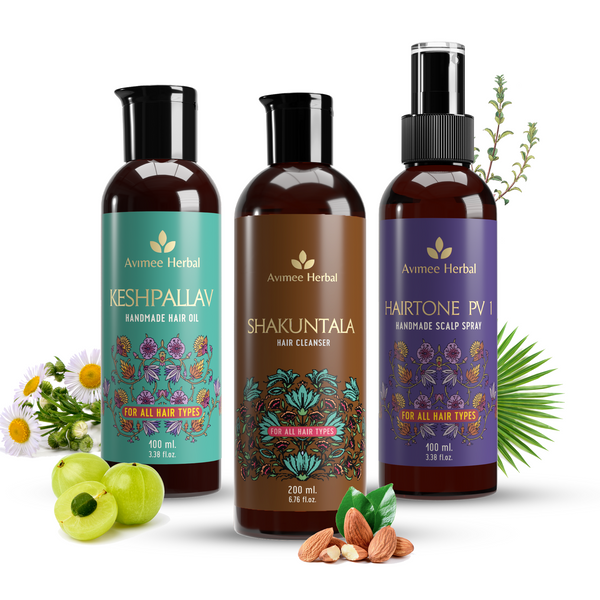 Avimee Herbal Keshpallav Hair Oil & Hairtone PV 1 Scalp Spray & Shakuntala Hair Shampoo image 1