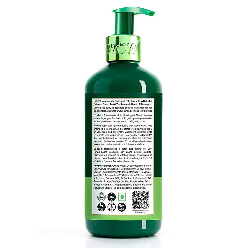 Wow Skin Science Green Tea & Tea Tree Anti-Dandruff Shampoo - 300 ml image 2