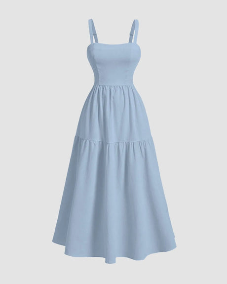 Chic Back Bow Tiered Midi Dress In English Blue image 2