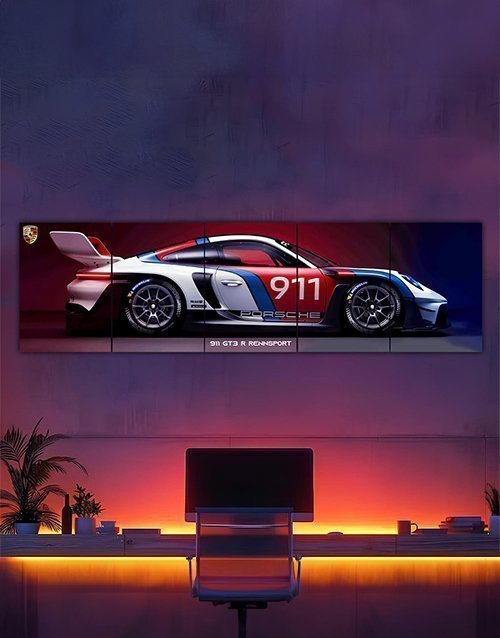 911 GT3 R Rennsport 5-Panel Split Poster – Supercar Wall Art on 300 GSM Paperback bookcover – AVRBOOKS