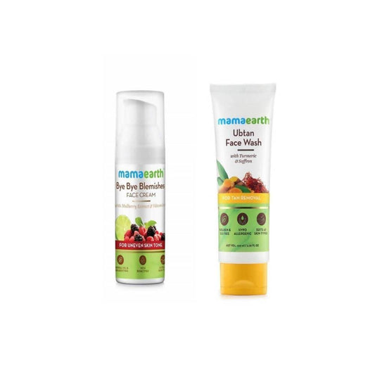 Mamaearth Ubtan Face Wash For Tan Removal & Bye Bye Blemishes Face Cream Combo image 1