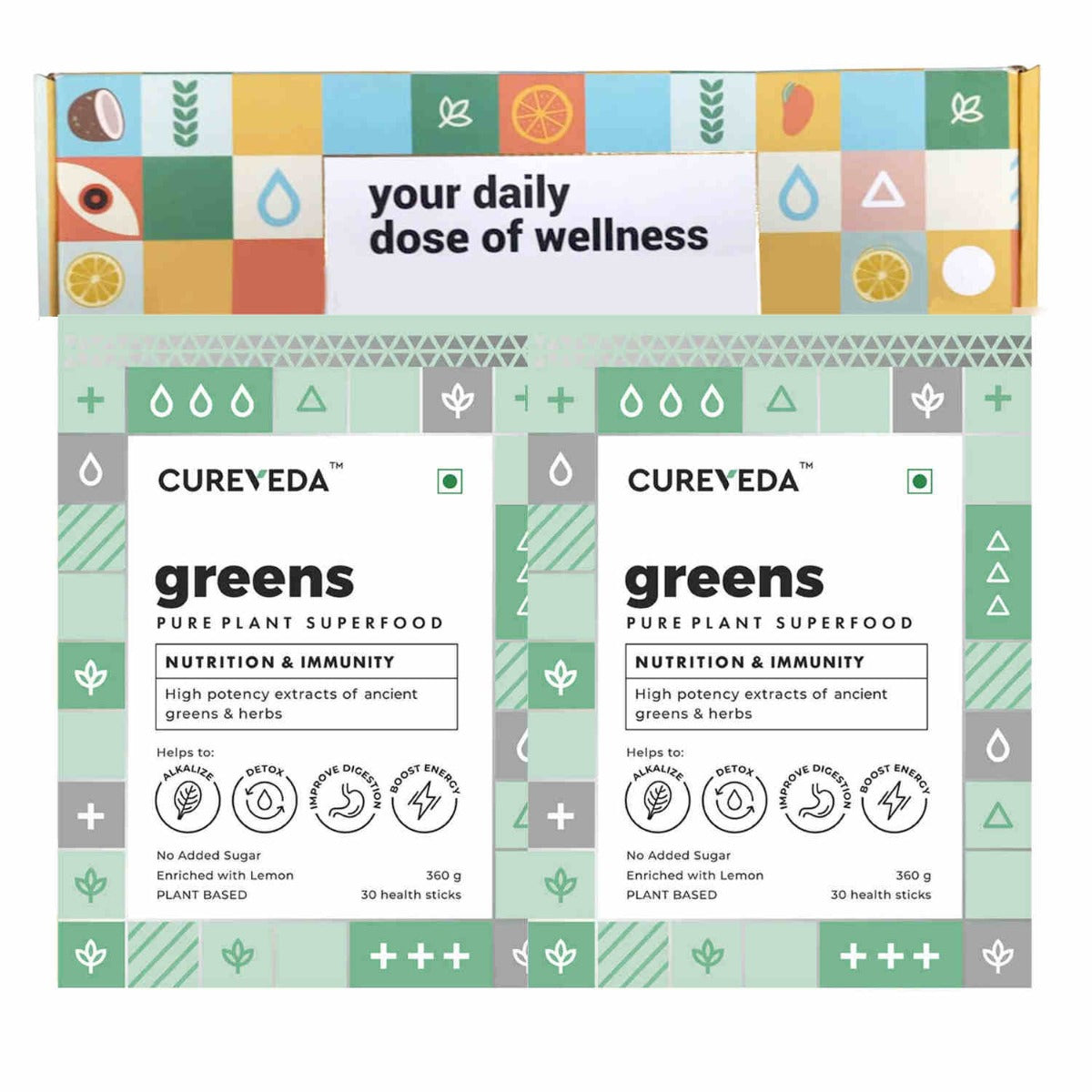 Cureveda Greens Superfood Powder – 360g | Vegan Plant-Based Nutrition Blend image 2