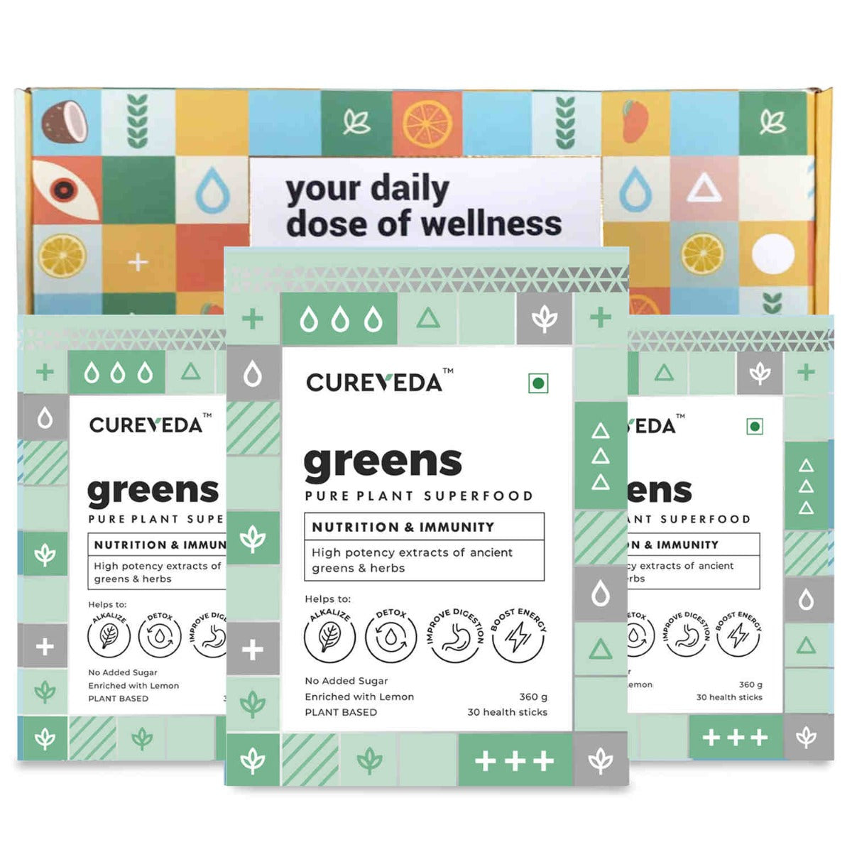 Cureveda Greens Superfood Powder – 360g | Vegan Plant-Based Nutrition Blend image 3