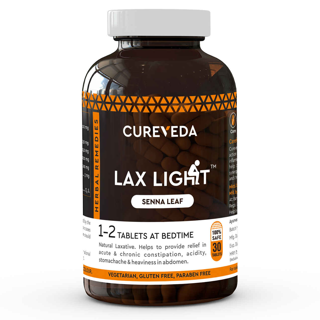 Cureveda Lax Light - Digestive Support, 30 Vegetarian Tablets image 1