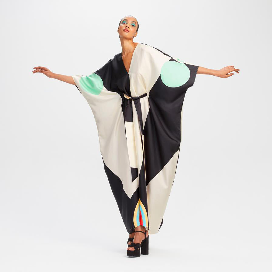 Digital Printed Soft Satin Silk Kaftan, Party Wear Women's Caftan image 3