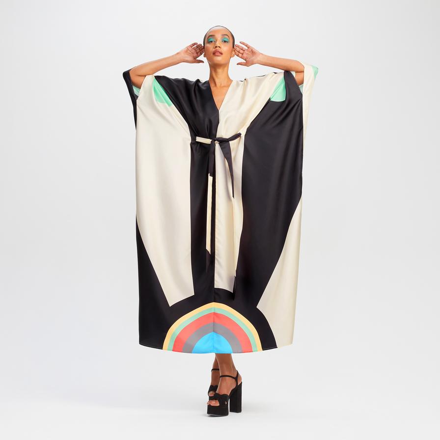 Digital Printed Soft Satin Silk Kaftan, Party Wear Women's Caftan image 4