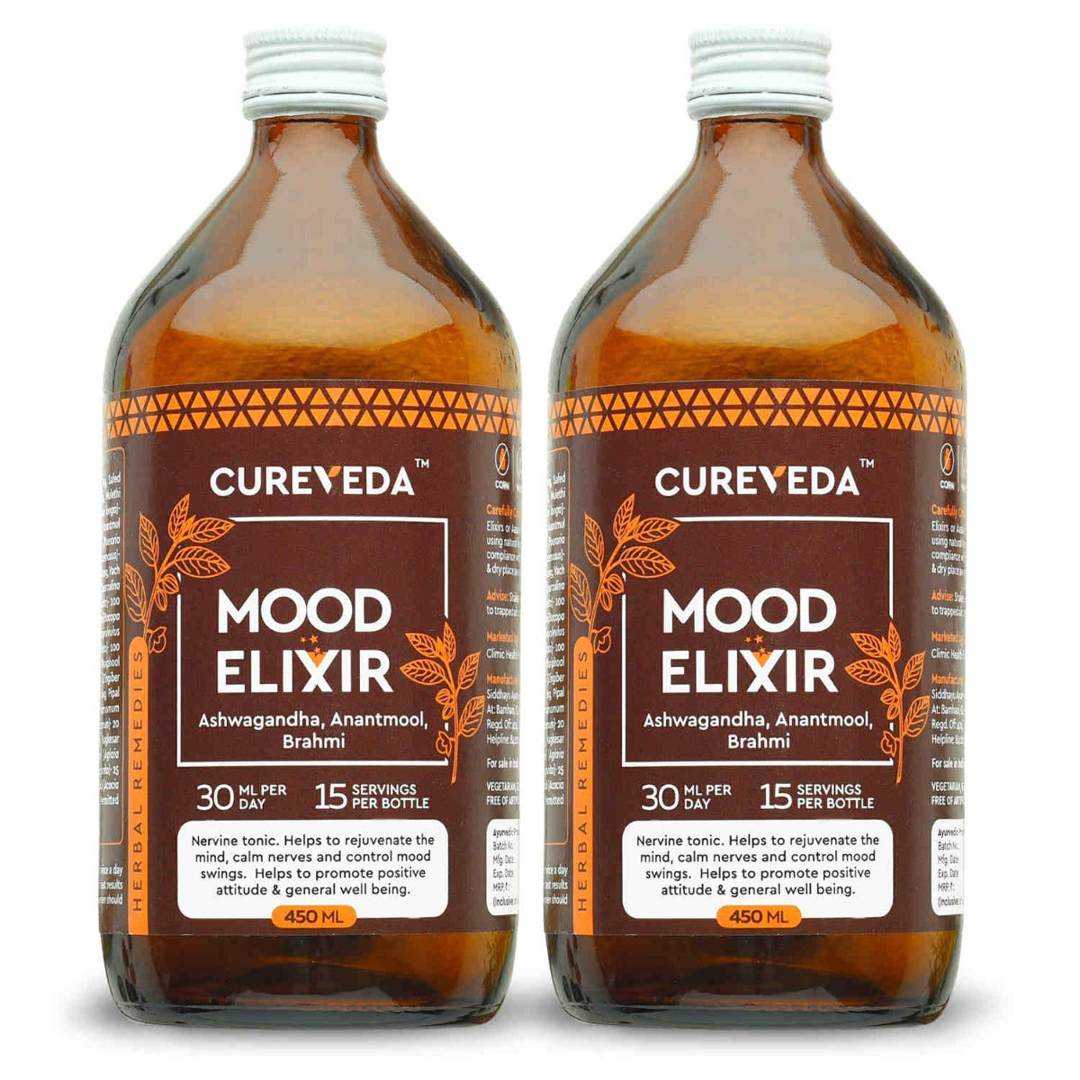 Cureveda Mood Elixir - Herbal Wellness Tonic for Calmness & Energy Boost (450 ml) image 2
