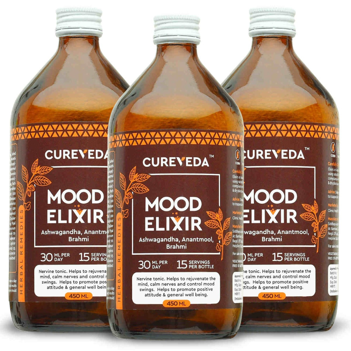 Cureveda Mood Elixir - Herbal Wellness Tonic for Calmness & Energy Boost (450 ml) image 3