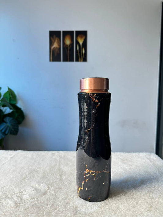 Meenakari Print Curve Black Copper Water Bottle - 1 Ltr image 1