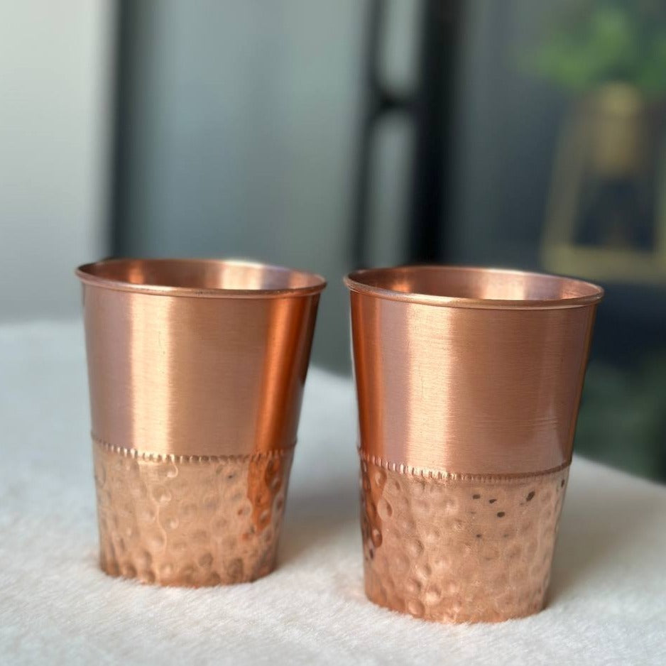 Halh hammer And Half Plain Copper Water Glass - 300ml -  Pack of 2 image 1