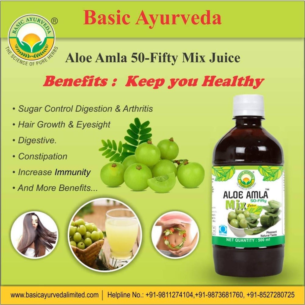 Basic Ayurveda Aloe Amla 50-Fifty Mix Juice - 1 Liter image 2