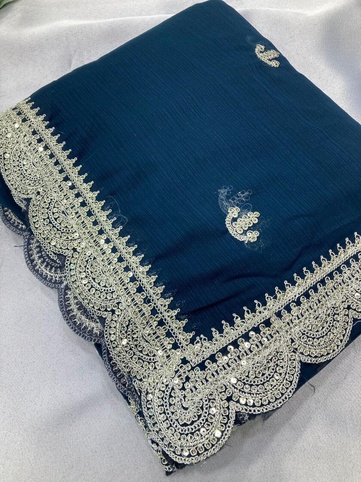 NavyBlue Ethnic Traditional Party Zomato Chiffon Silk Saree Women image 2