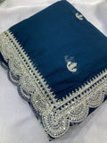NavyBlue Ethnic Traditional Party Zomato Chiffon Silk Saree Women image 2