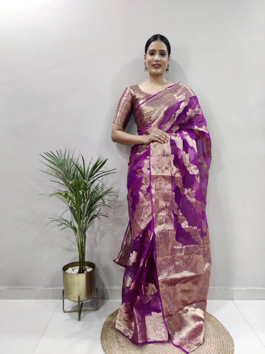 Organza Silk Saree With Blouse image 1