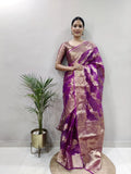 Organza Silk Saree With Blouse image 1