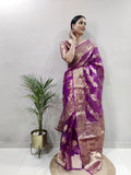 Organza Silk Saree With Blouse image 4
