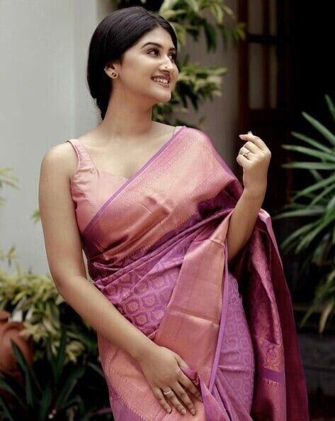 Pink  Banarsi Soft Silk Saree With Blouse image 5