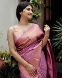Pink  Banarsi Soft Silk Saree With Blouse image 5