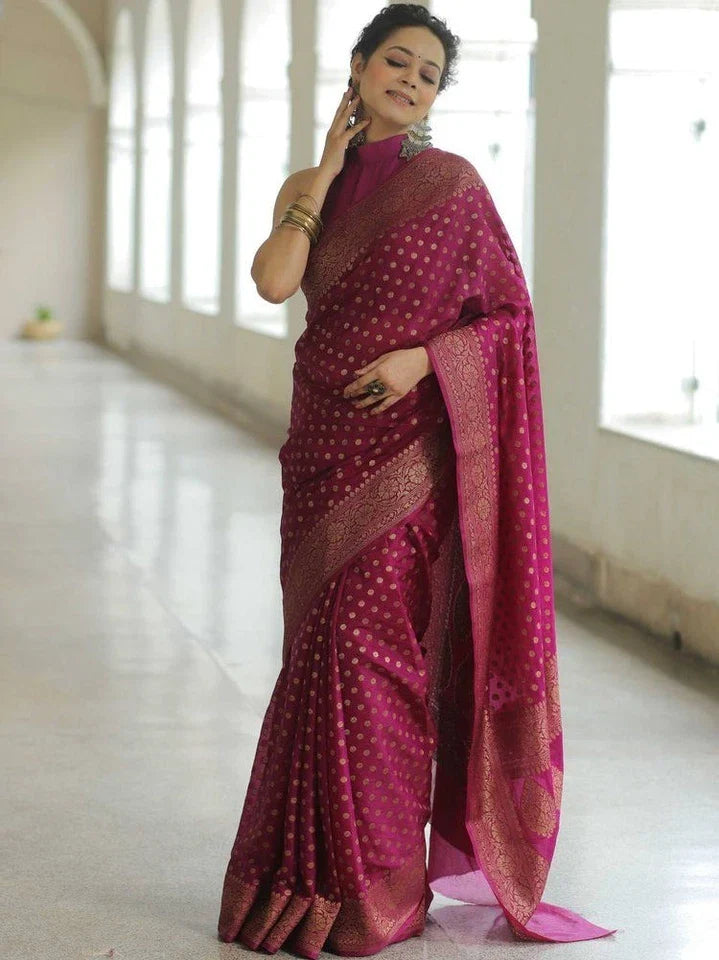Traditional Banarasi Soft Silk Saree With Blouse 11-KT image 7