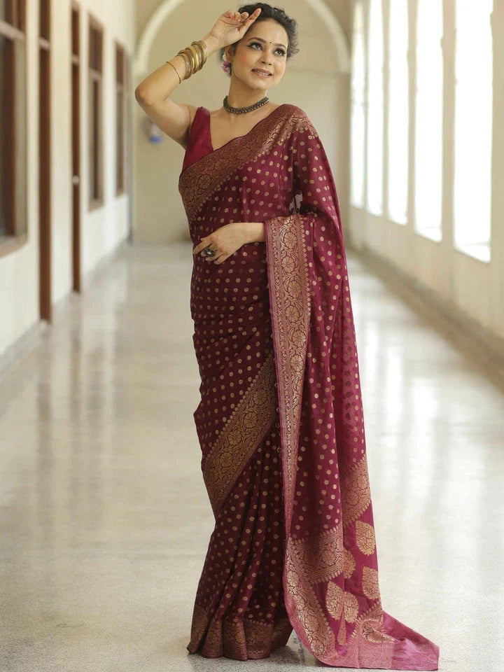 Traditional Banarasi Soft Silk Saree With Blouse 11-KT image 3