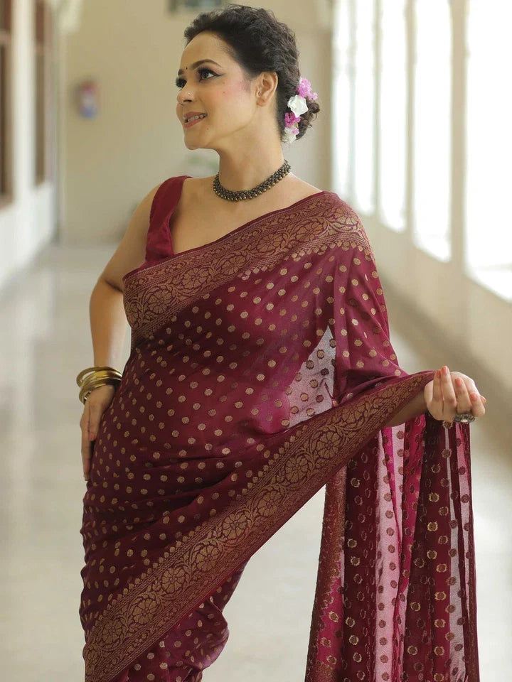 Traditional Banarasi Soft Silk Saree With Blouse 11-KT image 4