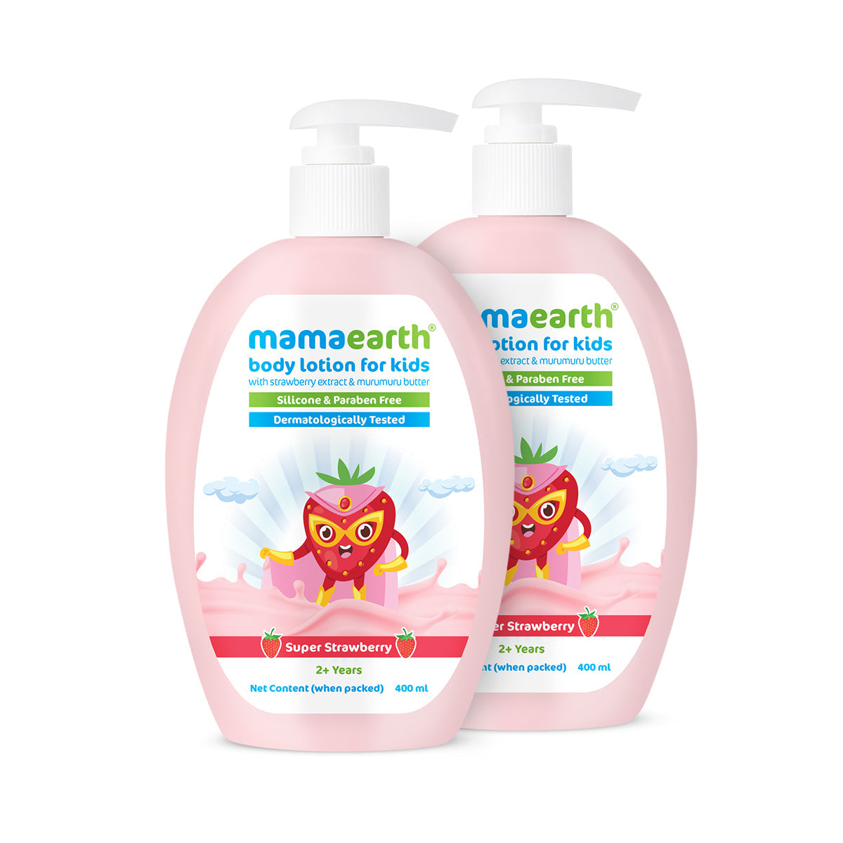 Mamaearth Super Strawberry Body Lotion for Kids Shea Butter - 400 ml - Pack of 2 image 1